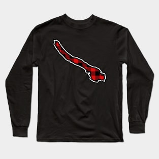 Galiano Island Silhouette in Red and Black Plaid  - Simple Pattern - Galiano Island Long Sleeve T-Shirt